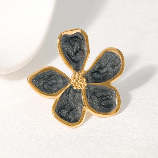 Finger Ring Five-Petal Flower Shape Open Adjustable Fit Women Ring Handcrafted Drip Glaze Enamel Metal Outline Middle Finger Band