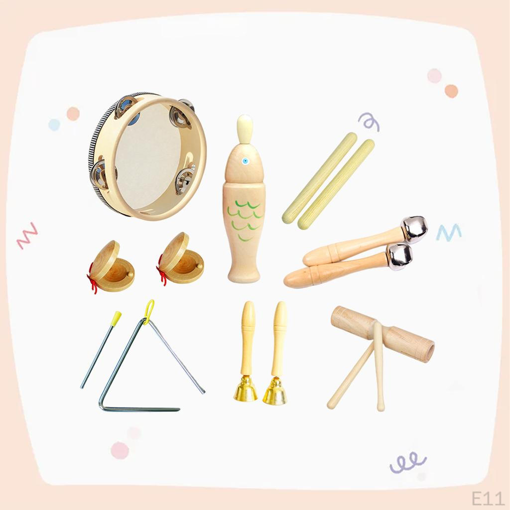 5 Pieces Musical Instruments Set Educational Toy Wooden Percussion Creative Natural Wood