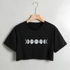 Crop Top T-shirt con Stampa Luna Celeste - Elegante Girocollo Manica Corta Perfetto per Primavera & Estate - Leggero alla Moda