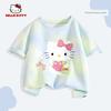 Hello Kitty Girls' Short-Sleeved T-Shirt 2026 New Pure Cotton Rainbow Kidsren's Summer Wear Tie-Dye Cute Clothes Trendy