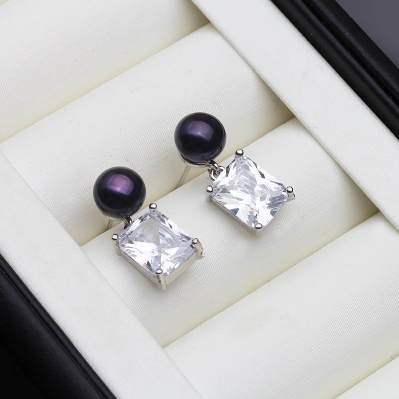 2024 New Natural Freshwater Pearl Earrings For Women,Hanging Square Pearl Earrings Silver 925 Mom Gift White Black