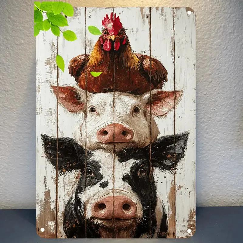 Rooster and Pig Aluminum Metal Sign Vintage Farmhouse Kitchen Wall Decor Plaque 20x30cm(7.8x11.8inch)