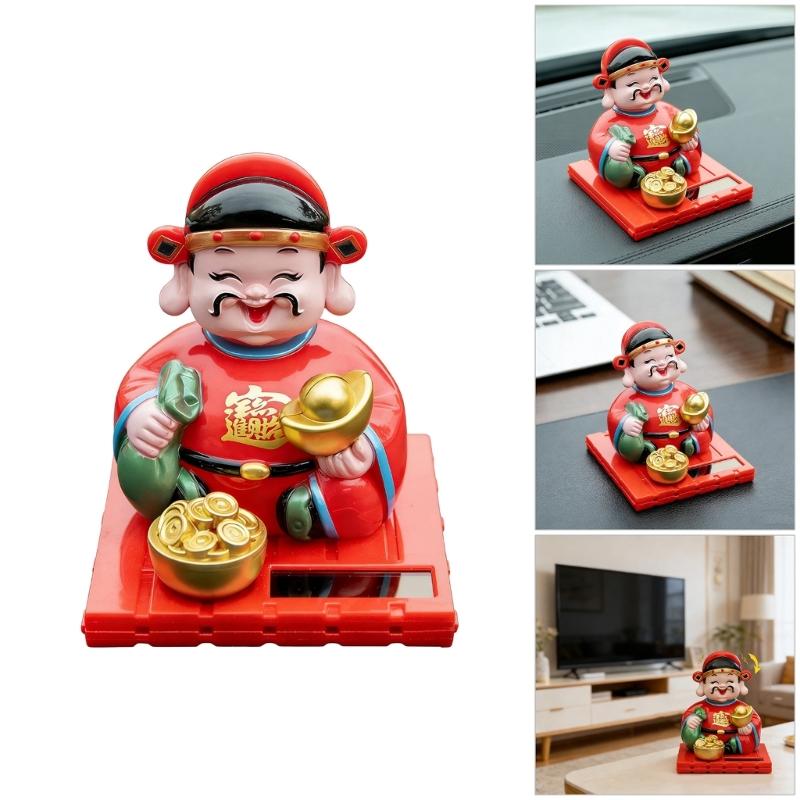 Lightweight Plastic Fortune God Nodding Figurine for Automotive Decoration Solar Powered Energy Efficient