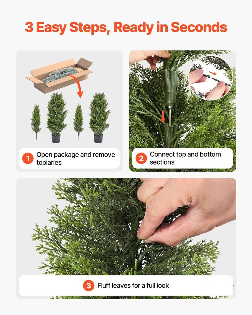 Artificial Topiary Cedar Trees, 2 Set 1219mm Faux Pine Shrubs Plants, Fake Silk Tree Look Real, Easy Assembly for Decor Front Porch Outdoor Patio
