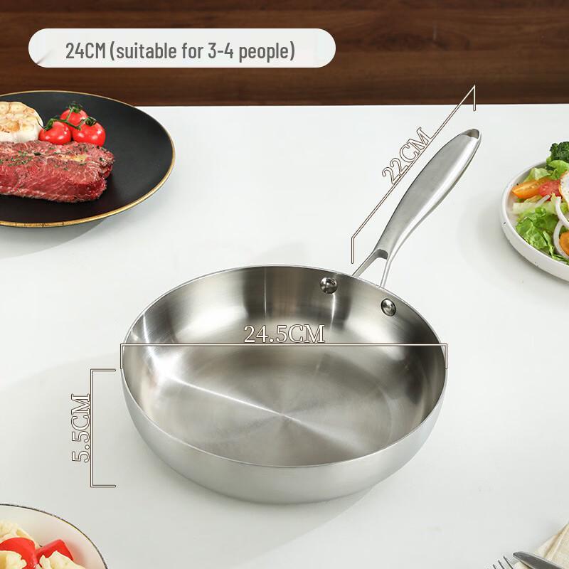 Shengjia 304 Stainless Steel 3-Layer Flat-Bottom Frying Pan