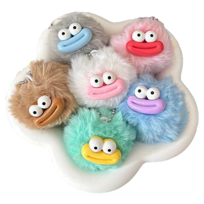 Cartoon Sausage Mouth Hair Ball Key Chain Phone Pendant Couple Key Ring Backpack Charms Car Bag Decor Christmas Gift