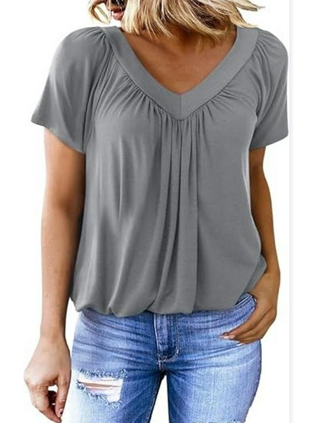 2025 V-Neck Raglan Sleeve Ruffled Casual T-shirt