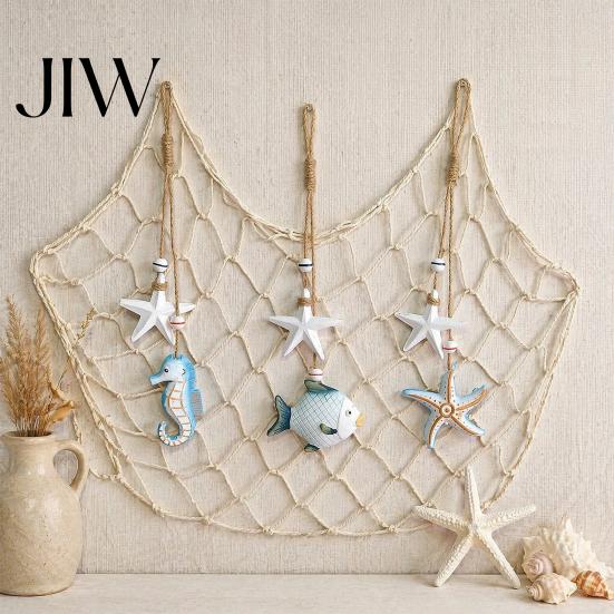 Wooden Sea Theme Ornaments Starfish Hanging Decoration, Nautical Coastal Wall Ornament, Ocean Rustic Seaside Home Decoration Art for Beach Lake House