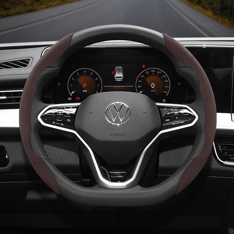 Suitable for Volkswagen Anti-Slip Buckle Segmented Suede Steering Wheel Cover Suitable for Polo Golf 5 6 7 Gol Cc Passat B6 B8 Jetta Scirocco T4
