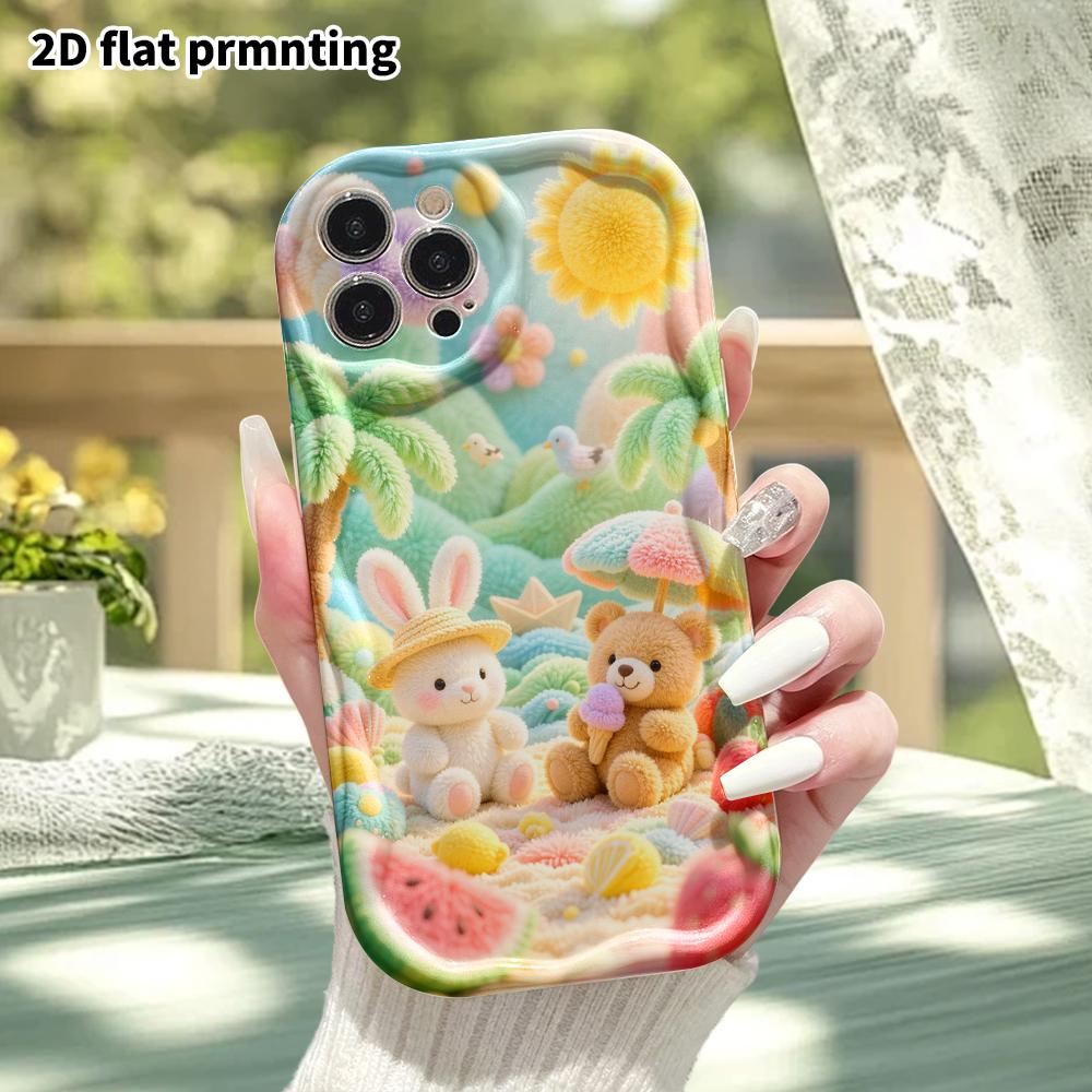 Phone Case: 2D Flat, Suitable for iPhone 18, 17, 16, 15, 14, 13, 12 Pro Protective Cases, Beach Bunny and Little Bear, Perfect Christmas and Halloween