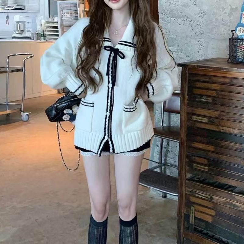 Women S Korean Style Loose Lapel Cardigan Sweater Autumn Winter Knit Top