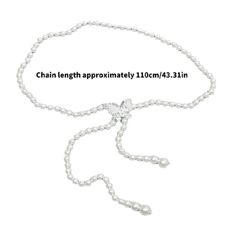 Cool Girls Trendy Pearls Butterfly Metal Waist Chain Dress Decorative Belt Body Chain Waist Cincher Belly Accessories