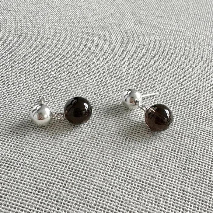 [silver925] Smoky Quartz Ball Earring