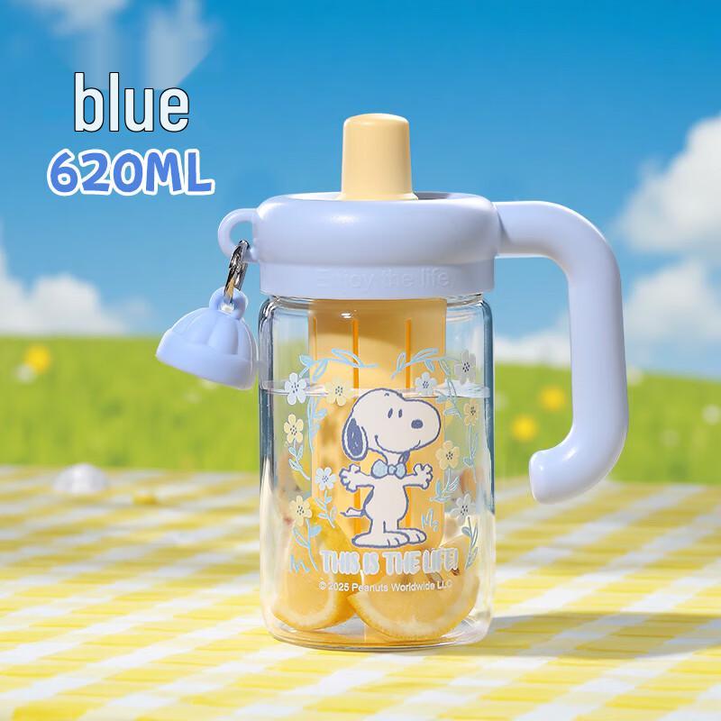 Snoopy Glass Water Bottle with Straw & Tea Infuser