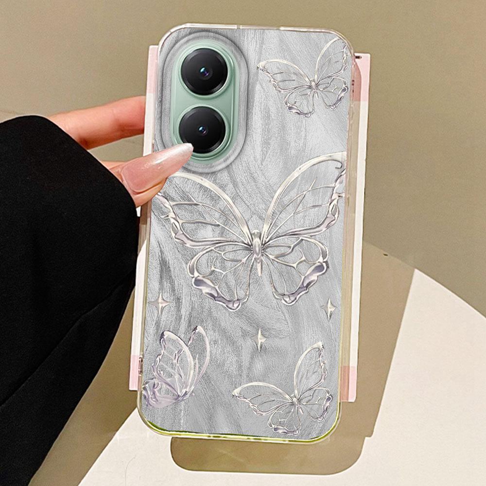 

Laser Silver Butterfly Feather Texture Women Phone Case for Xiaomi Poco X5 X7 M6 Pro X6 X3 Pro NFC C75 C71 C65 C61 M5S TPU Cover poco X3 білий