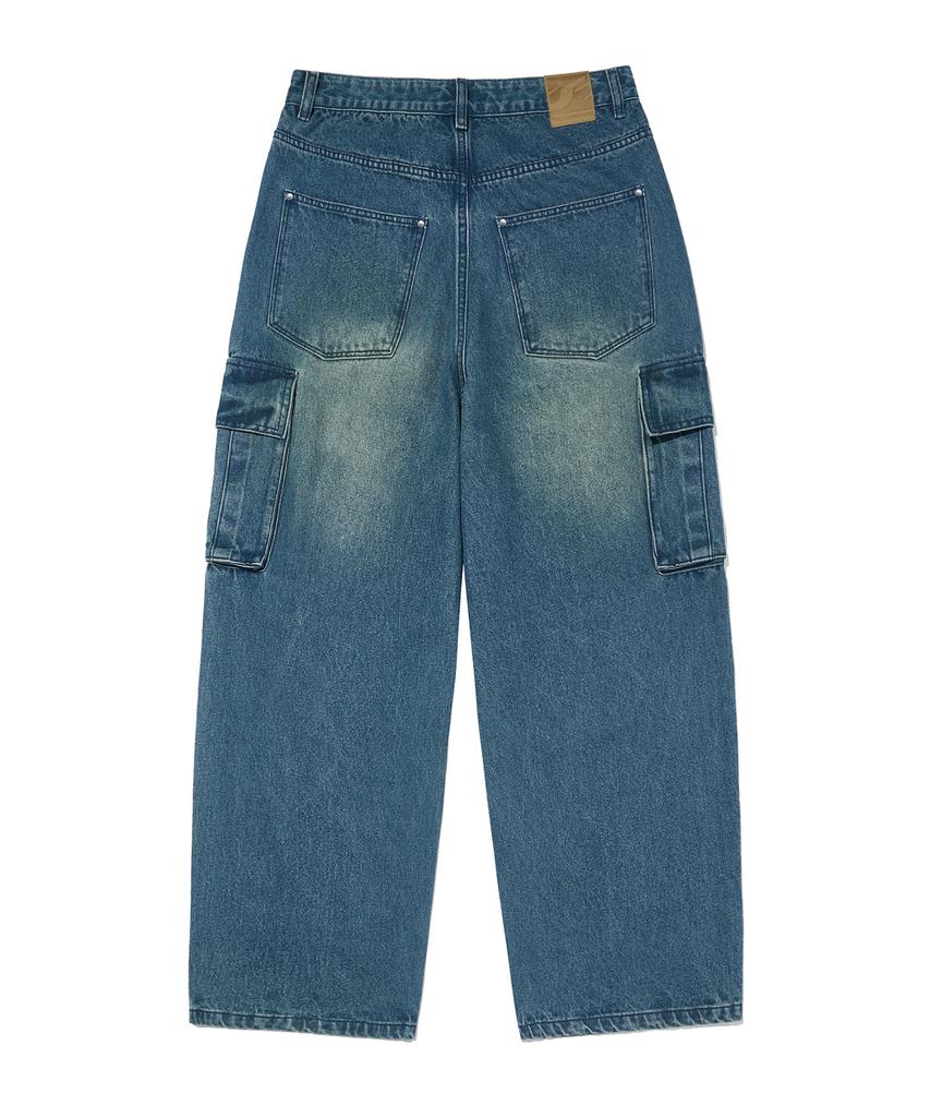 FILLUMINATE Washed Denim Cargo Pants - Indigo