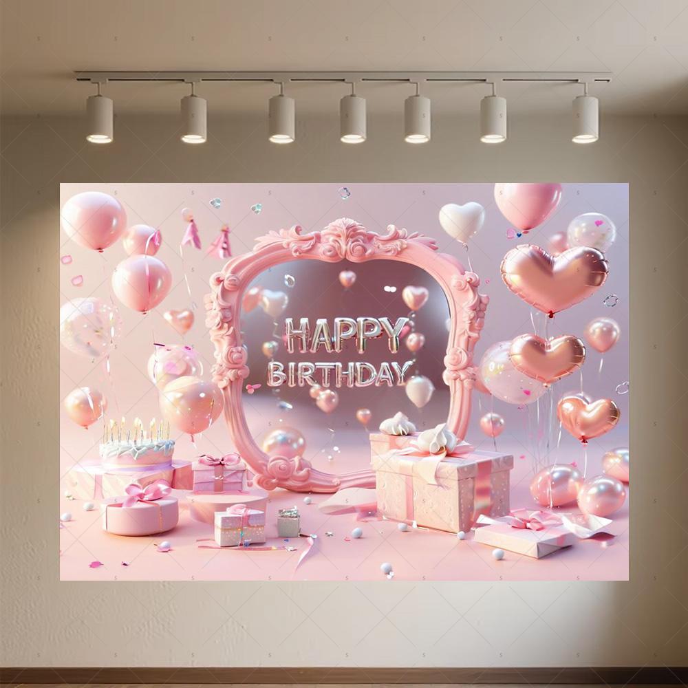 Crown Pink Balloons Background Banner Girls Birthday Party Decorations Flower Photography Backdrop Supplies Photo Shoot Props