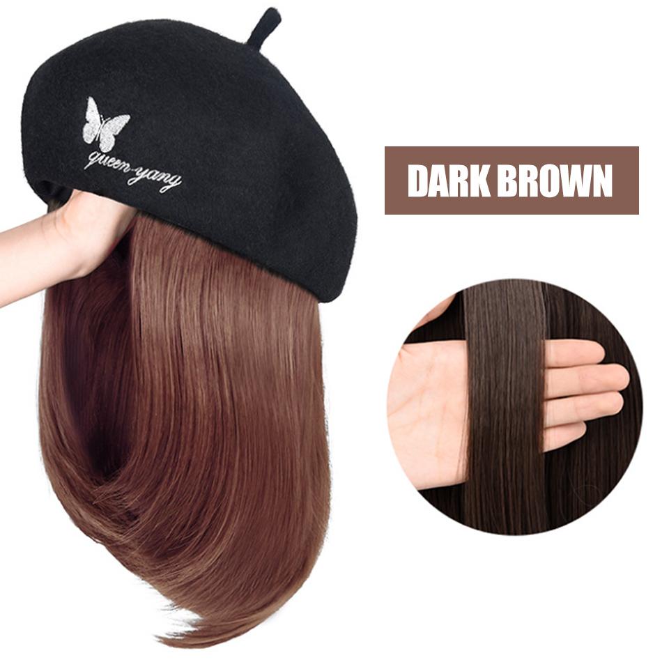 

WTB парик для шляпы, интегрированный синтетический парик, женский, осенне-зимний, вышитый бабочкой, берет, ключичные волосы, прямые волосы, парик для шляпы 40CM