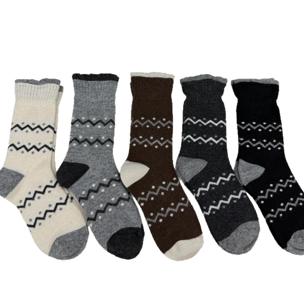 Seasonal Thickened Fleece Warm Striped Polka Dot Wool Socks Stockings Stacked With Socks