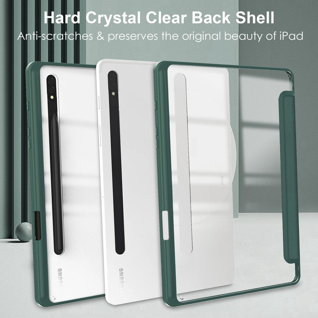 For Samsung Galaxy Tab S10 S9 Plus 12.4 inch Case Acylic Transparent Back Tablet Cover For Tab S9 11" 12.4" Pencil Holder Funda