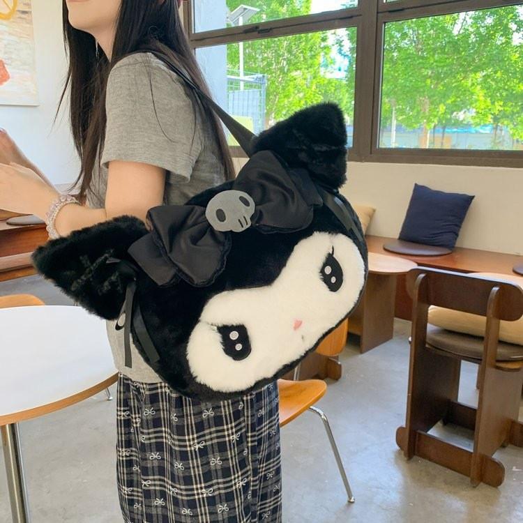 Kreskówkowa torba na ramię z pluszu Sanrio Kuromi My Melody o dużej pojemności do codziennego użytku