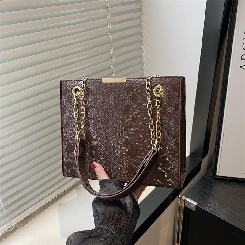 

Универсальная модная цепочка с узором змеиной кожи, большая вместительность, на плечо, сумка-мессенджер, повседневная женская сумка, сумка-тоут, новая