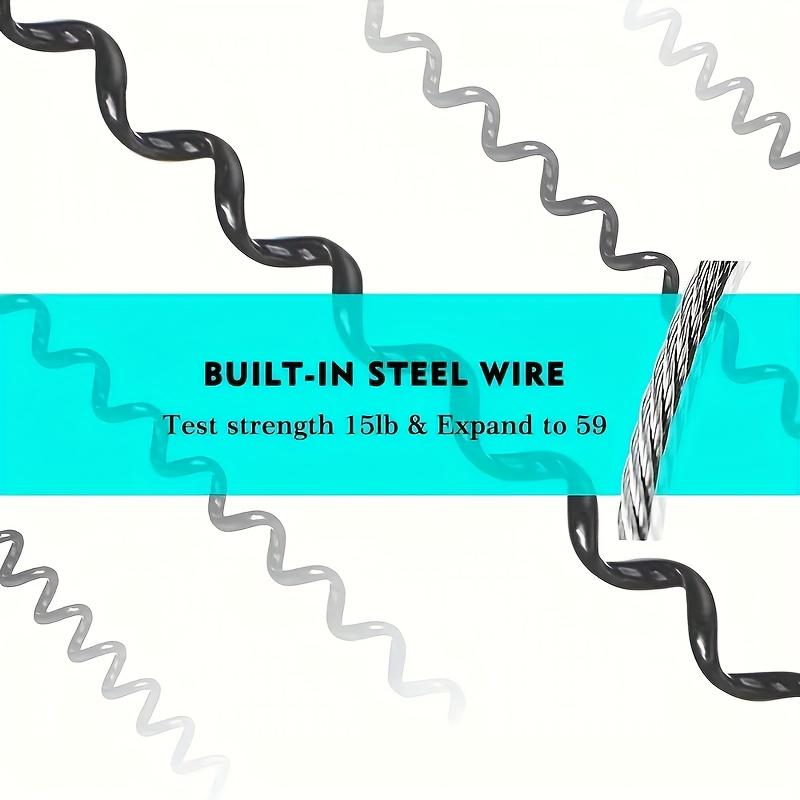Schwarzer Spiralfeder-Schlüsselanhänger mit einziehbarer Handschlaufe, ausziehbar von 21,49 cm auf 119,38 cm, mit eingebautem Stahldraht, trägt bis zu 6,8 kg.