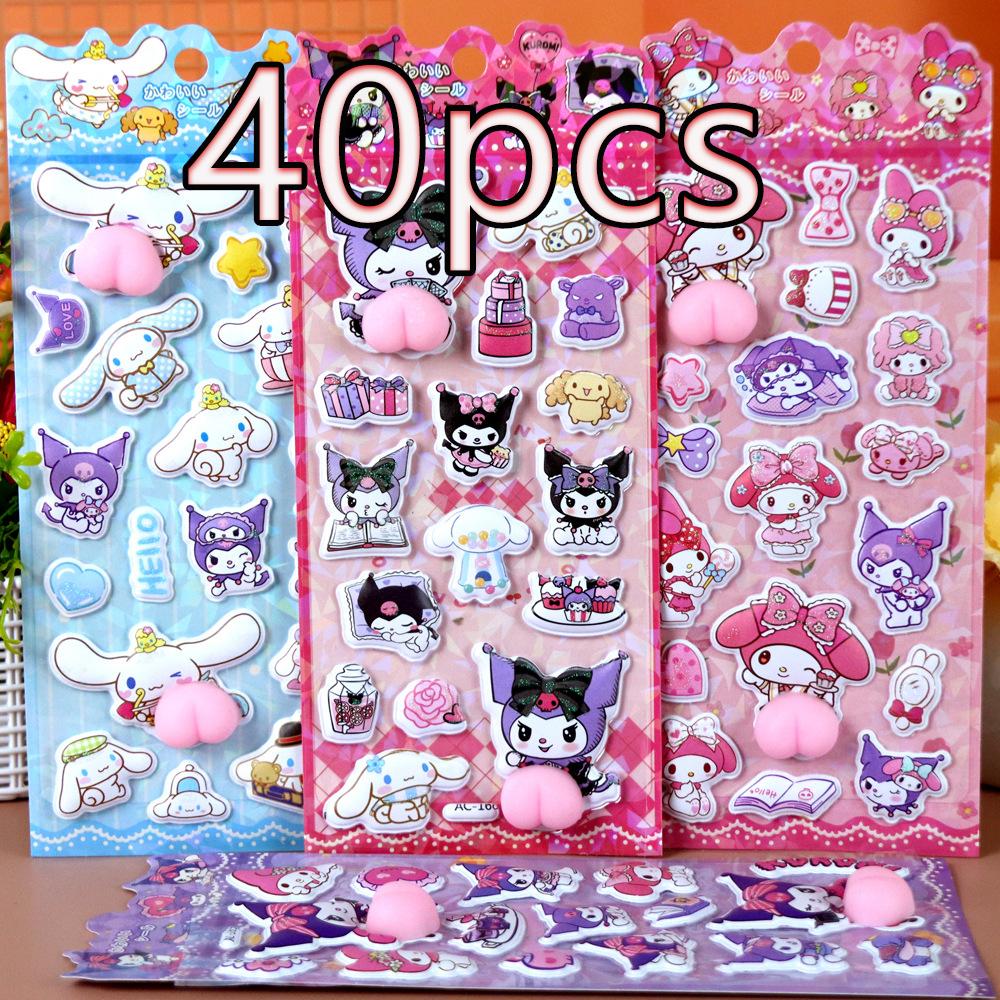 4Pcs Cute  3D Ease Stickers Cinnamoroll My Melody Kuromi Kawaii Squishy Decals Stress Ease Plaything Present For Kids