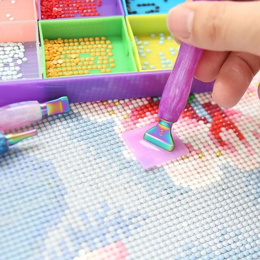 Glitter Diamond Painting Pen Kit with 6 Threaded Plastic Tips Wax Pads and Storage Box Rhinestone Picker Tool for DIY Crafts Nail Art