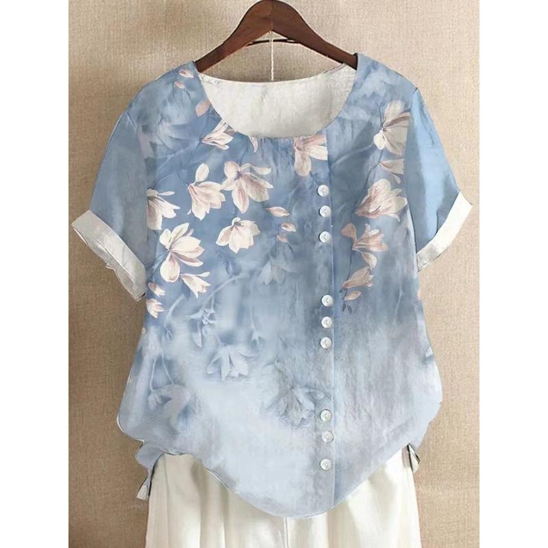 Women s All Match Breathable Short Sleeve Shirt With Flower Print M белый