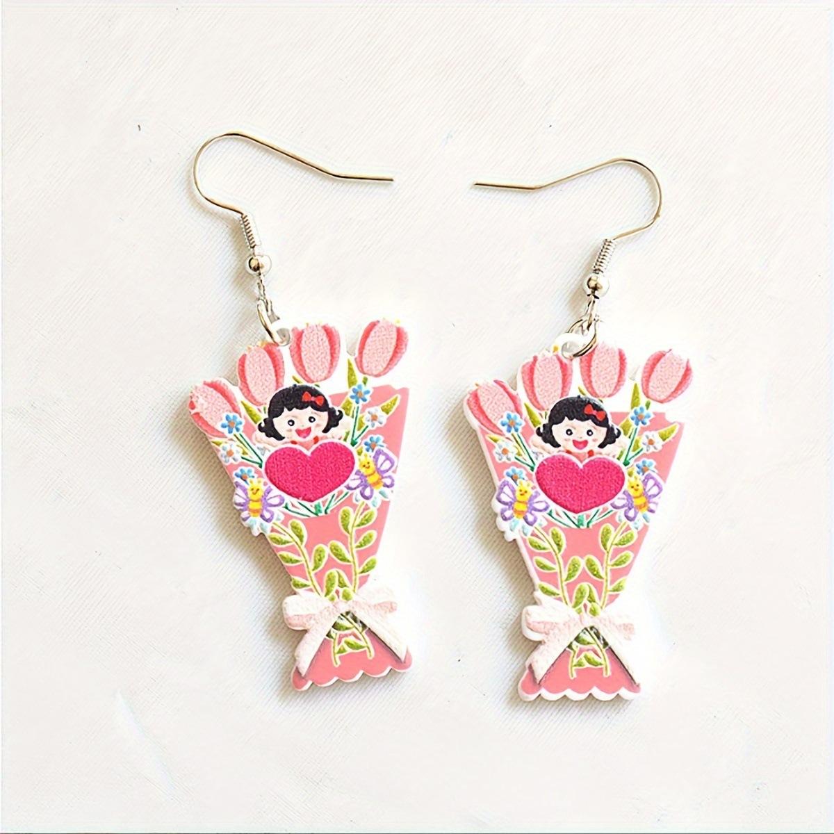 Rose Spring Earrings Mother s Day Creative Personality Sweet Bouquet Rose