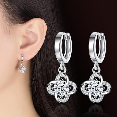 Cute Earrings Jewelry Women's Simple Earrings Earrings Silver Accessories Lucky Leaf Grass Eternal Flower Language Earrings