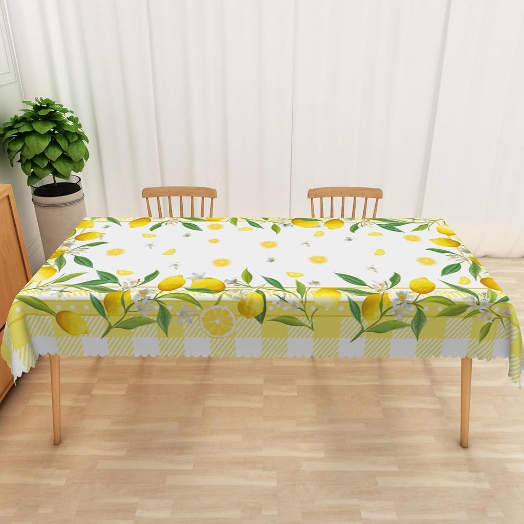 Summer Lemon Leaves Floral Tablecloth for Table Decor Reusable Rectangle Table Cover for Garden Theme Party Kitchen Dining Decor
