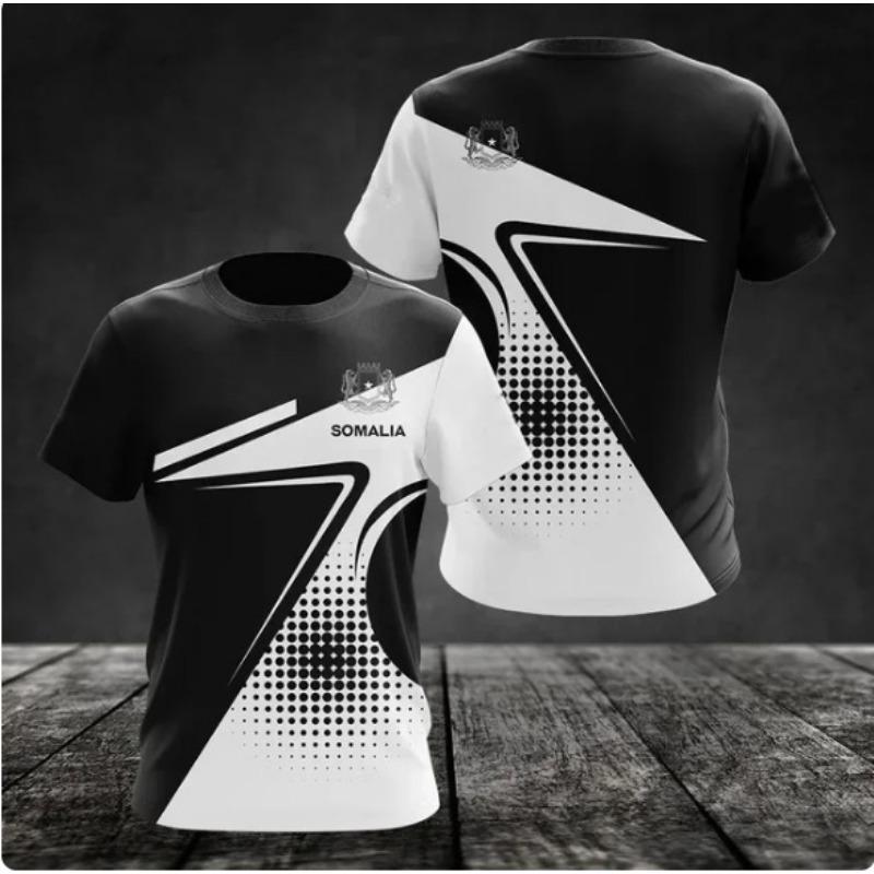Kinder-T-Shirts für den Sommer, Rundhalsausschnitt, 3D-Muster mit somalischem Flaggenemblem, bedruckt, modisch, lässig, kurzärmelig, für Kinder und Jungen
