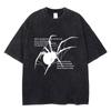 Spider Print Washed Vintage Tričko Hip Hop Unisex Dámské Tričko Harajuku Gotický Punk Bavlna Léto Volné Trička Streetwear Y2k