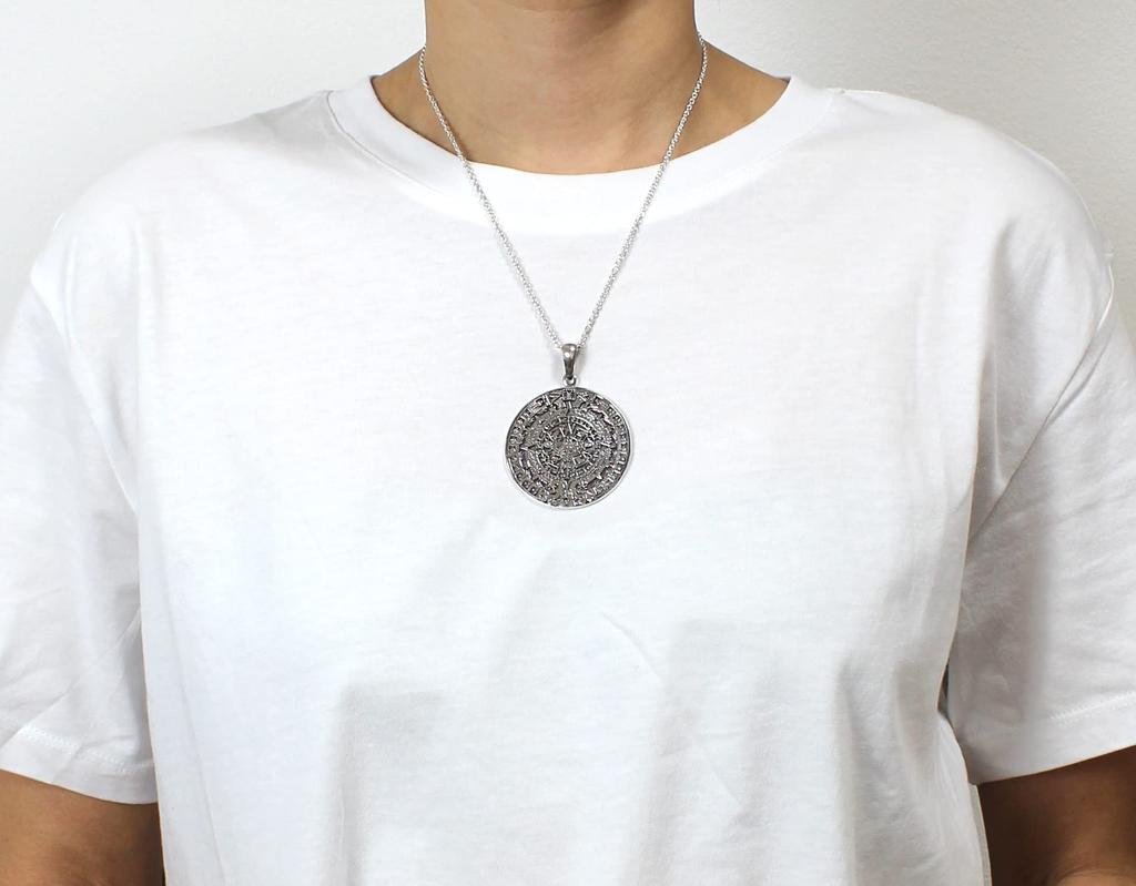 Mexico Mayan Aztec Calendar Sun Stone Pendant Top Silver 925