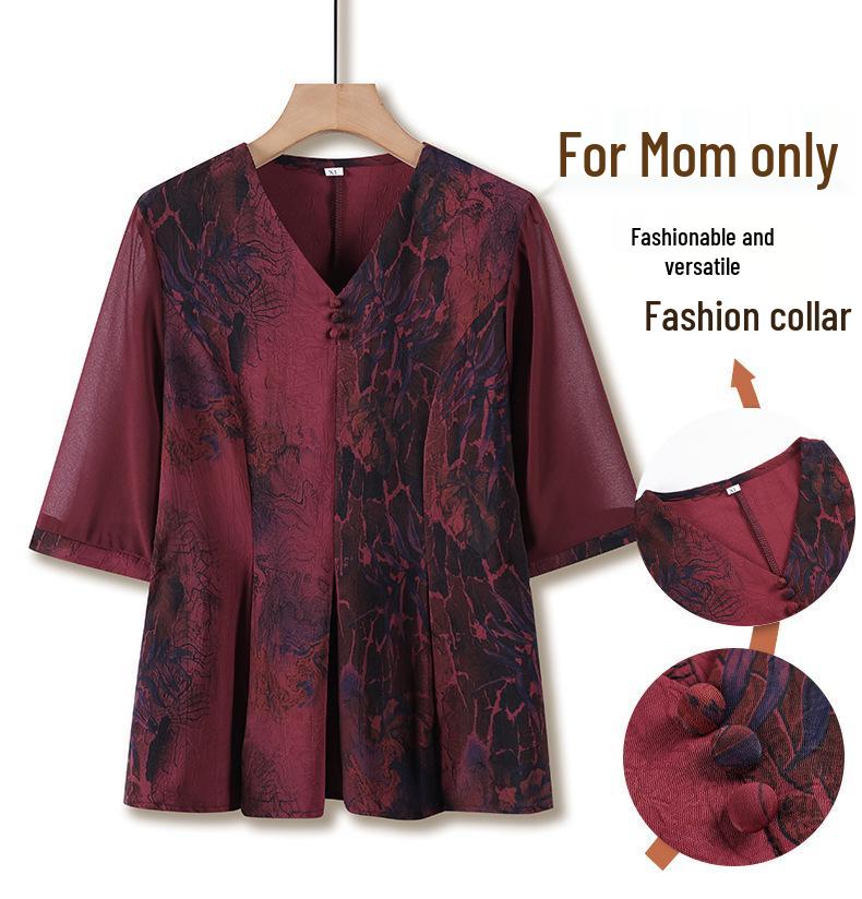 Plus Size Summer Slimming Two-Piece Set for Middle-Aged and Elderly Women