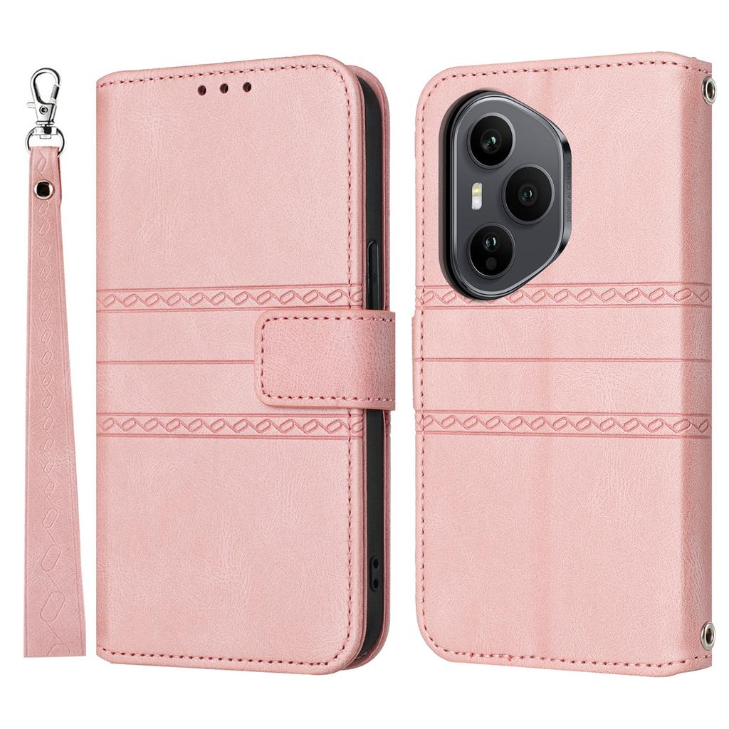 For Honor 400 Pro 5G (Global) Case Wallet Skin-Touch Leather Imprinted Phone Cover with Wrist Strap