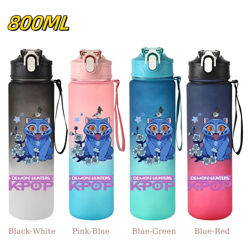 800ML KPop Demon Hunters Gradient Cartoon Print Large Capacity Straw Water Cup Outdoor Portable Sports Drink Bottles Travel Mug