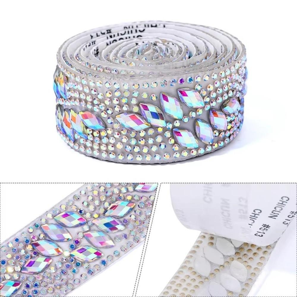 1Yard/90cm Self-Adhesive Rhinestone Trim Multi-color Crystal DIY Rhinestone Trimming Tape Iron On AB Color Crystal Tape
