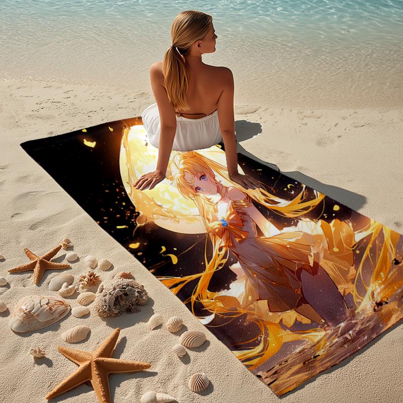 proof beach towel with a Sailor Moon1 pattern - soft,absorbent,quick-drying,machine washable - perfect for swimming,camping,bathing