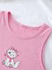 Girls Pajama Set, Sleeveless Cat Print Tank Top & Plaid Pants, Soft Ribbed Loungewear Sleepwear for Kids 8-12 Years