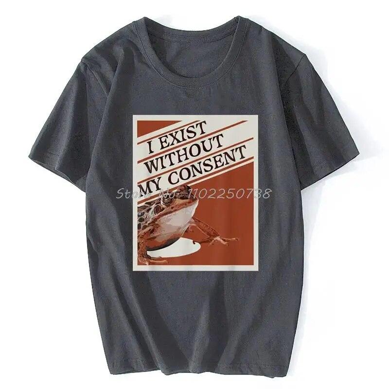 Esisto Senza il Mio Consenso Rana Divertente Meme Surreale Io IRL T-Shirt Top Magliette Stampa Prevalente Cotone Unisex Magliette Casual