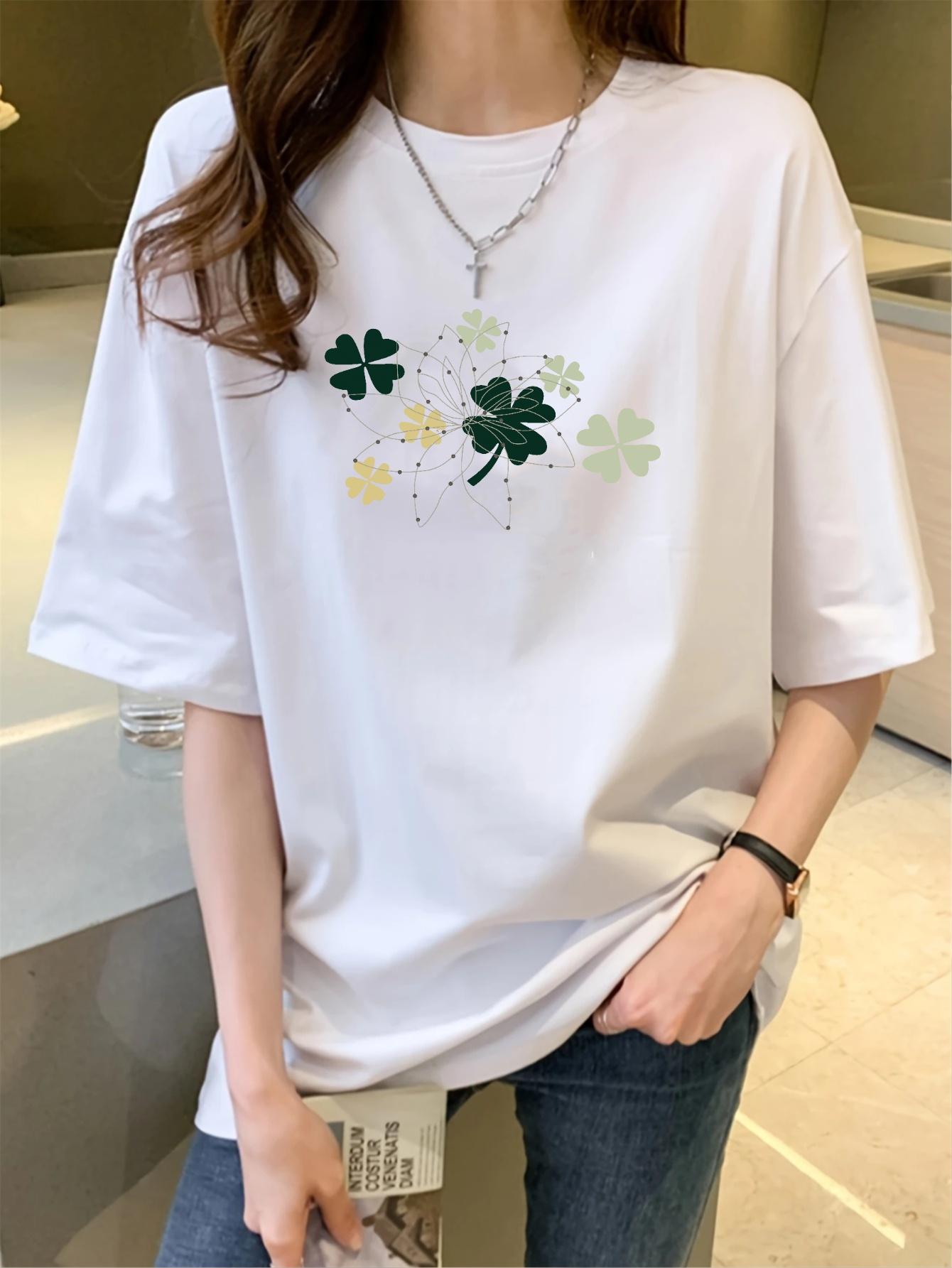 1pc of Women S Casual Geometric Pattern Short Sleeve T-Shirt, Fabric, Relaxed Fit Turtleneck Pullover S