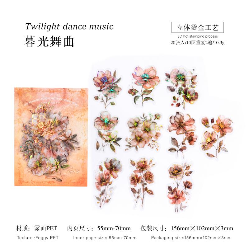 

20 Sheets/bag floral letter series stickers hot stamping PET Flower Theme Sticker DIY Decorative Hand Account Landscape Collage