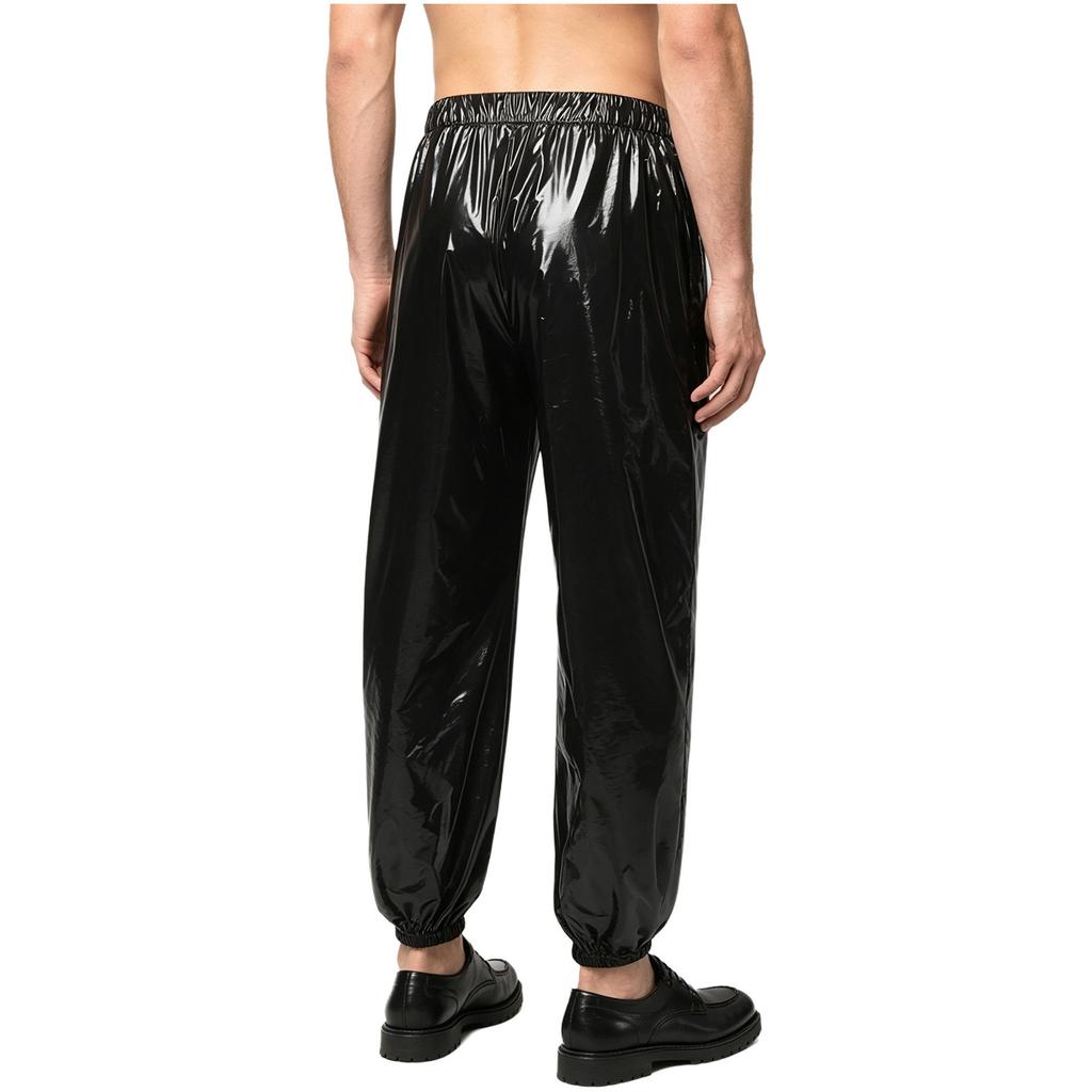 Pantaloni da Uomo in Vinile Impermeabili Riutilizzabili Vita Elasticizzata Tasche Laterali Zip a Doppio Cursore Pantaloni