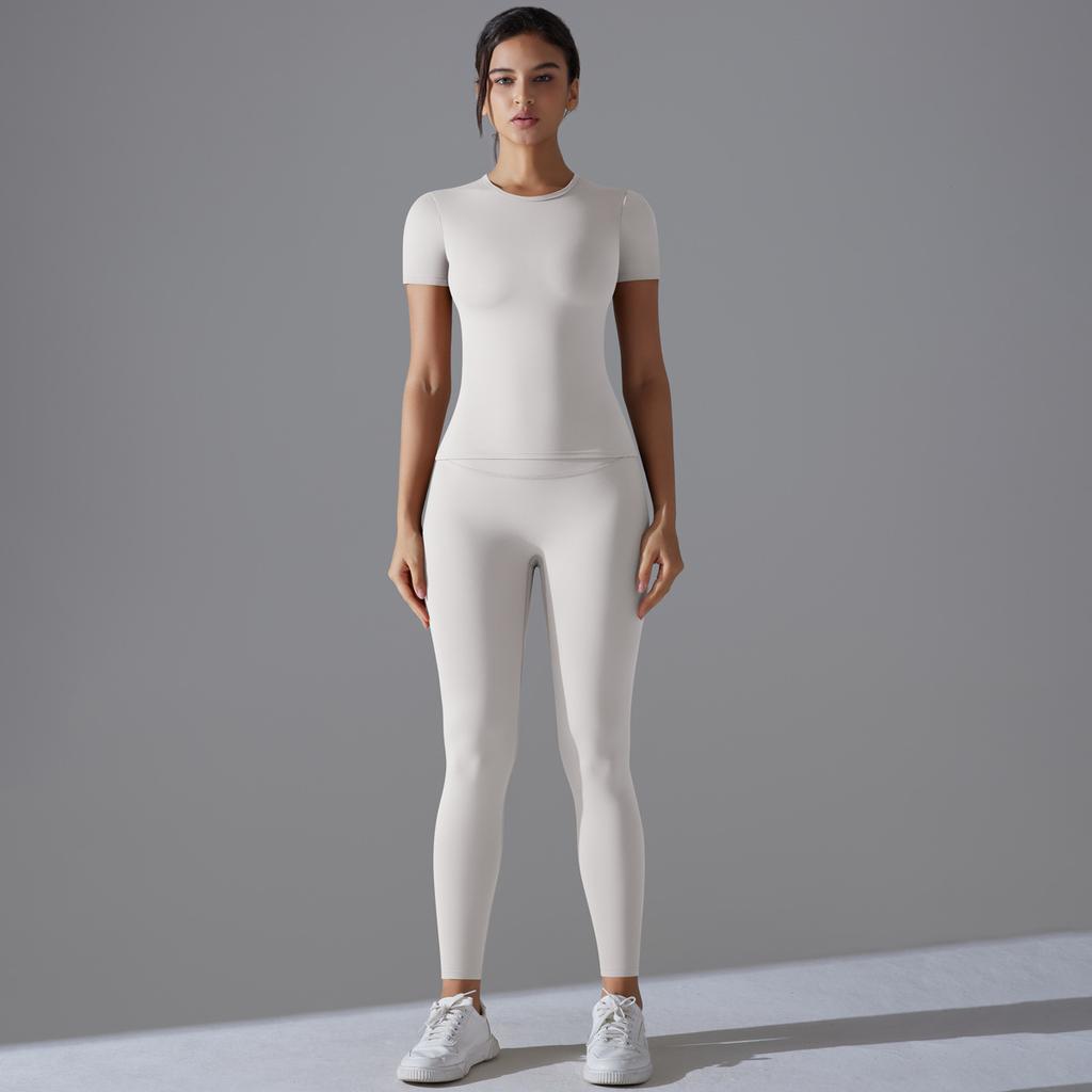 New Solid Color Double-sided Brushed Tight Fitting High Elasticity Breathable Yoga Suit Set For Running, Fitness, Sports, Yoga Suit For Women