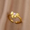 Zircon Heart Bow Knot Rings for Women Opening Gold Color Stainless Steel Ring Minimalist Couple Band Aesthetic Jewelry anillos