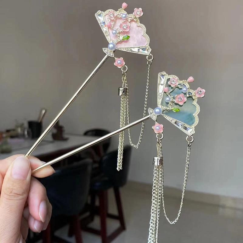 1pc Fashion Chinese Style Women Hair Accessory Suitable for Daily Party Wear Elegant Fan-shaped Girl Jewelry Hair Needle Hairpin