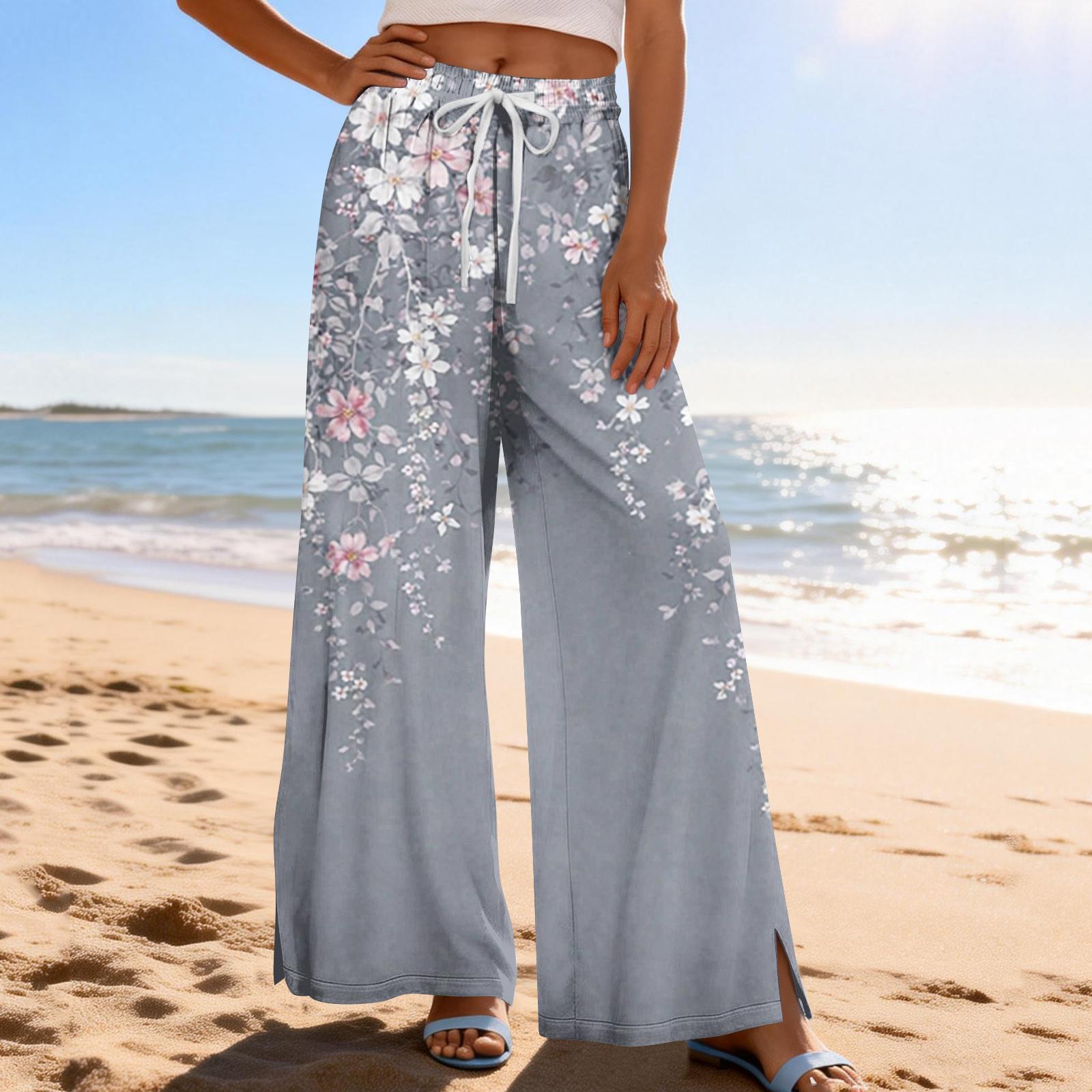 Женские летние брюки-палаццо в стиле бохо с высокой талией, широкие повседневные брюки с принтом и карманами XL